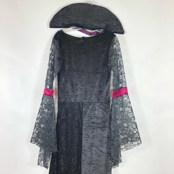 Girls Large 12-14 Goth Vampire Dress Long Dress Costume Lace Halloween Black - Picture 7 of 9